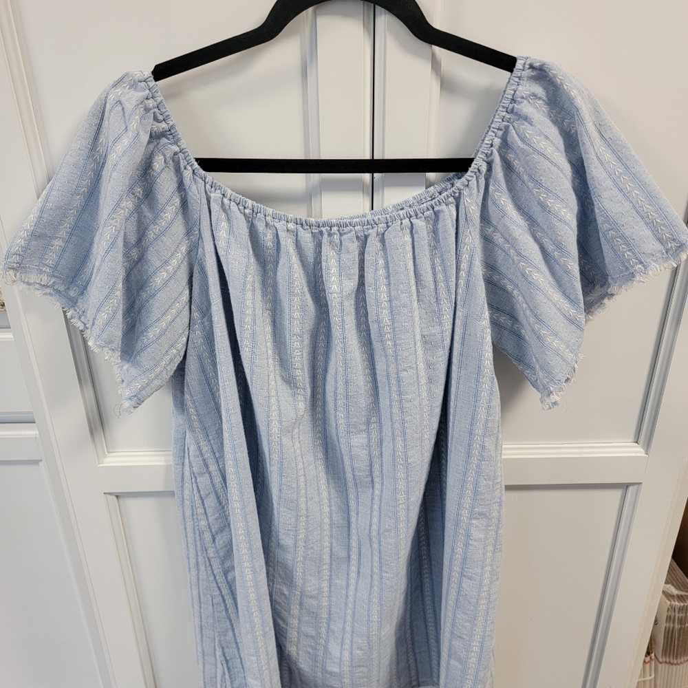 Mustard Seed Tunic Top Blouse Blue and White Stripe Size Large Square Neckline - Picture 10 of 10